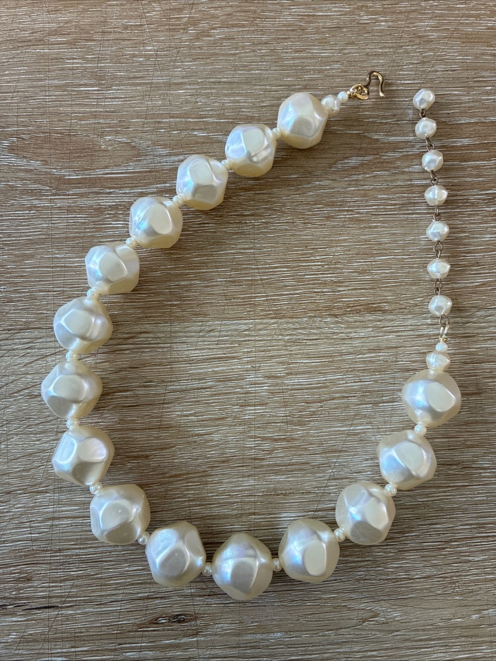 Vintage Faux Baroque Pearl Statement Necklace White Irregular Beads Gold Tone